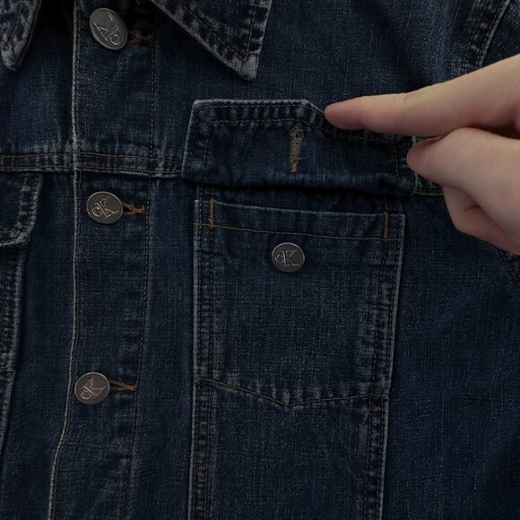 Calvin Klein Large Blue Denim Button Up Jacket Cotton Adult Women Trucker Pocket - Picture 9 of 14